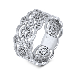 Gorgeous Ornament Rhodium Plated Silver Ring NSR-2966-RP